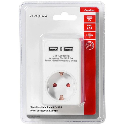 Vivanco 34422 2fach schuko usb - 2fach, schuko-usb
