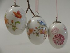3er Set Ostereier Osterschmuck Keramik mit Blüten Vogel Schmetterlinge Ostern