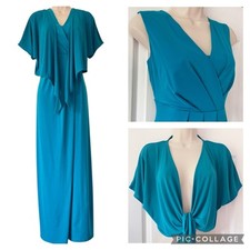 Kaliko türkisfarbenes Maxikleid Outfit - Größe 10 - Achselzucken Cardigan Slinky Stretch Hochzeit