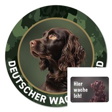 Autoaufkleber Sticker Deutscher Wachtelhund, Zaunschild „Hier wache ich“