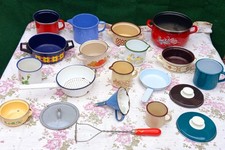 Konvolut schön alte ca. 20 Teile Emaille Töpfe Pfanne Motiv,Hänkeltopf Milchtopf