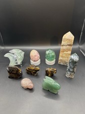 Edelstein Sammlung / Konvolut - Carvings, Türme, Eier (Fluorit, Tigerauge Etc.)