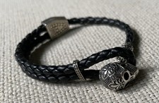 Thomas Sabo Lederarmband schwarz, Lilie, Totenkopf, Rarität, 925 Sterlingsilber