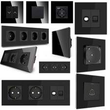 Glas Steckdose & Schalter Kombi - Schwarz, 1-5 Fach - WiFi, USB Typ-C, SAT/TV