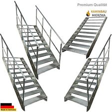 Premium Stahlwangen -Treppe 10 Stufen Breite 60-140cm Höhe 190cm Außen Geländer