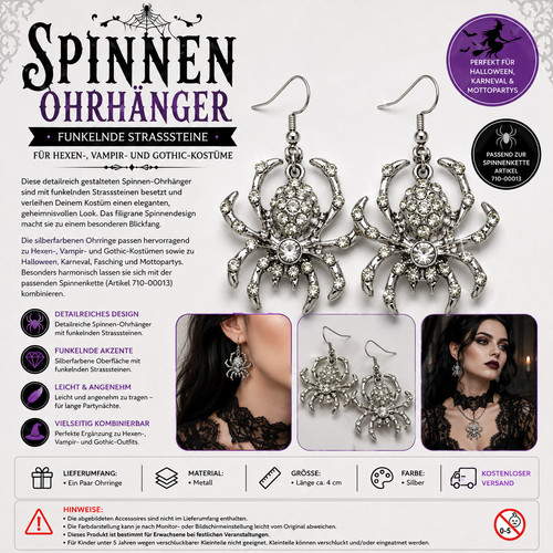 Spinnen ohrringe silber strass - spinnen,