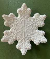 Riviera Maison: 4 Teller klein Schneeflocke weiß Porzellan  Weihnachten D: 15 cm