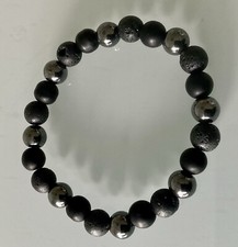 Armband schwarz Halbedelsteine Perlen Lava Hematite 18 cm Gummiband II