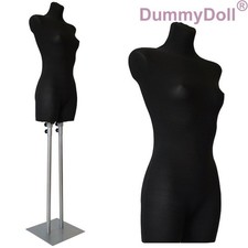 Schneiderbüste Schaufensterpuppe weiblich lang, schwarzer Überzug, Metallplatte