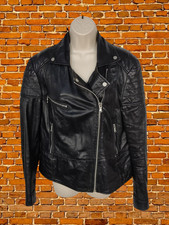 BARNEYS SCHWARZE JACKE GRÖßE UK 12 100 % SCHAFSLEDER DAMEN BIKER REISSVERSCHLUSS MANTEL