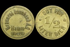 BIERMARKE: "Gut für 1/2 Liter Bier". BRAUEREI ISENBECK A.G. HAMM / WESTFALEN.
