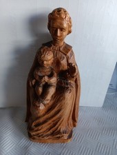 Holzfigur MUTTER mit KIND,  Schnitzerei 18 cm Skulptur, Sitzend