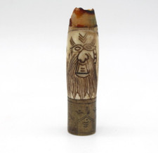 Odin (?) Figur aus einem Zahn (?) geschnitzt mit Messingfuß nordische Götter