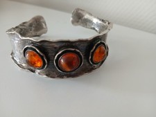 Bernstein Silber Armreif Bauhaus Art Déco