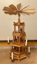 Weihnachtspyramide Christi Geburt in Natur, Volkskunst Erzgebirge, 4 Etagen,58cm