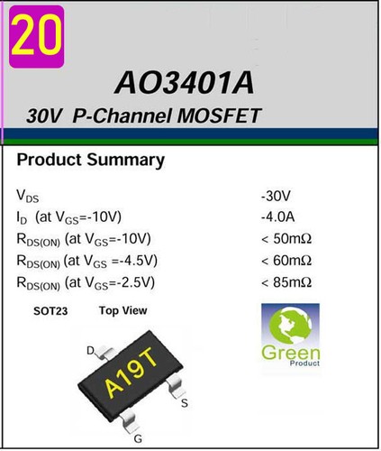20x ao3401a sot23 mosfet - 20x,
