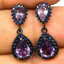 925Silber Ring HÄNGER Echte Edelsteine Amethyst purpur Lila 14k schwarz...