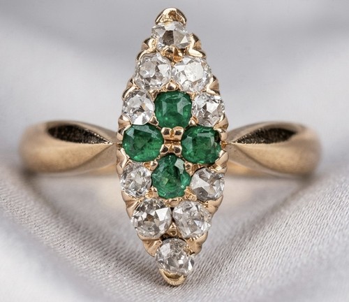 Diamant smaradg ring 585 - diamant,, smaradg,
