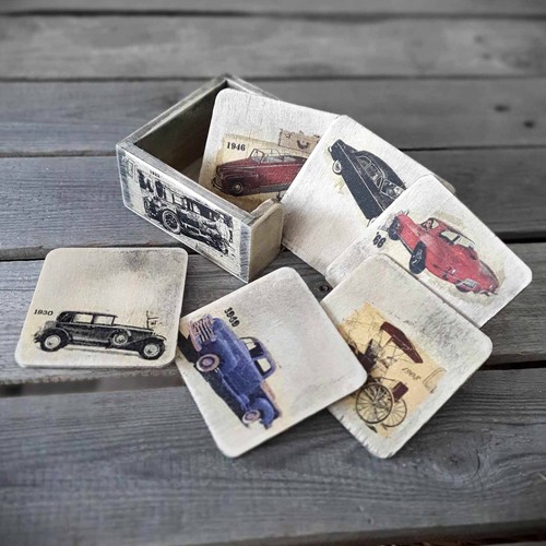 Vintage holzuntersetzer set - vintage,
