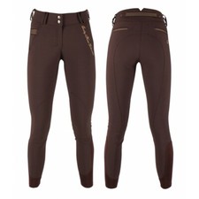 QHP Damen Hochbundreithose Kniebesatz braun 38