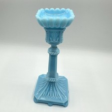 Kerzenständer Glas ähnlich Portieux Vallerysthal Glaskunst Opalglas Blau Antik