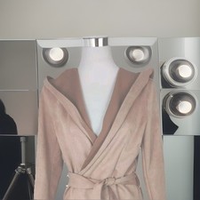 Damen OversizedMantel Umhang Wildleder Veloursleder Mit Kapuze Größe M