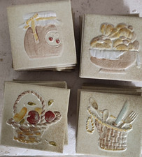 Dekorfliesen 10x10 Küchenmotiv 4er Dekor-Set Obstkorb Schalen Besteckkorb Krug