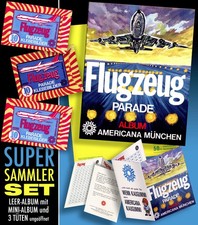AMERICANA MÜNCHEN FLUGZEUG PARADE LEER-ALBUM 1971 MINI ALBUM 3 TÜTEN UNGEÖFFNET