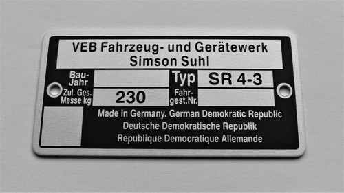 Typenschild simson sr4 3 - simson, sr4-3