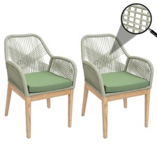 B-Ware 2er-Set Gartenstuhl MCW-H56b, Sessel, Rope Holz Akazie, grün Kissen grün