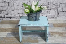 Shabby Holz Schemel Fußbank Hocker hell blau 60er Landhaus Stil Vintage Möbel
