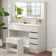 Schminktisch Frisiertisch Kosmetiktisch mit Hocker Beleuchtung Spiegel Weiß