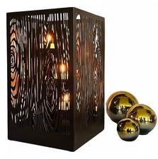 PartyLite Windlicht "Wood Grain" - Metall - schwarz - P93830 - ca. 27x16x16 cm