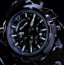 Elite Herren Armband Männer Uhr Schwarz  Chronograph Stoppuhr Datum