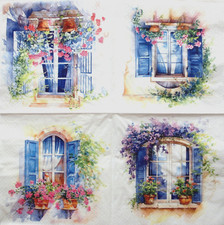 3 Servietten ~ Mediterrane Fenster Blumen Geranien Efeu Sommer Toskana Urlaub