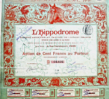 L' Hippodrome historische Aktie Paris 1898 Frankreich France Pferd Einhorn Sport