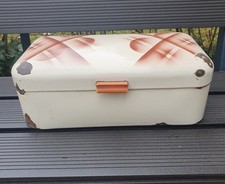 30er 40er Art Deco großer Brotkasten Emaille Brotbox Cremeweiß/Braun Vintage