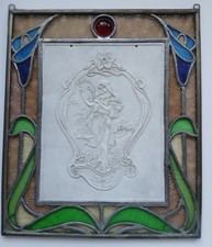 Fenster-Bild mit Lithophanie, Jugendstil um 1900, 26 cm x 30 cm²