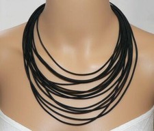 Kette Halskette Collier Statement Textil mehrreihig schwarz 393c