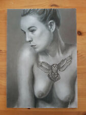 Original Kohle-Graphit A4, Akt Zeichnung, Akt, nu, nude, Women, Erotik Akt