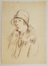 Zeichnung Farbstift Portrait Dame Hut August Wilhelm Dressler Signiert 1929