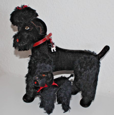 Großer schwarzer Pudel von Steiff??...+ Pudelkind, Mohairplüsch, gut erhalten!