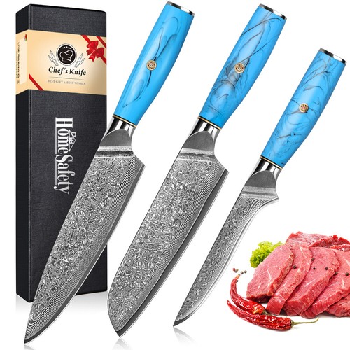 3stk damast kochmesser set - kochmesser,