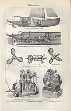 Lithografie 1907: Motorboote. Motor Boot Sport-Jacht Boots-Motor Schiffsschraube