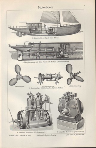 Lithografie 1907 motorboote - lithografie,