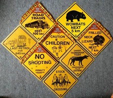 19c Australien SCHILD No Shooting Last Petrol Lizard Pinguin dingo känguru camel
