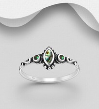 925 Sterling Silber Ring oxidiert Wirbel mit Abalone Muschel Dekoration