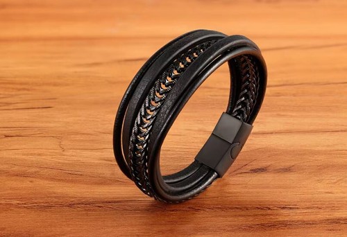 Armband herren schwarz leder - armband,
