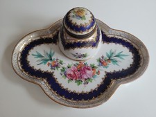 Tintenzeug/Tintenfass, Marke: N mit Krone, Porzellan, Kobaltblau, Gold, Blumen