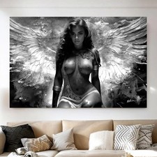 Leinwandbild Engel Schwarz Weiß – Abstrakte Frau Kunstdruck Modern Wandbild 8775